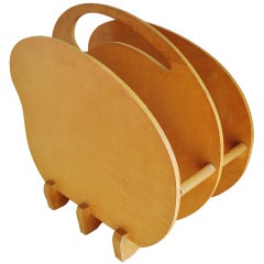 American Art Deco Biomorphic Blonde Wood Portable Magazine Rack