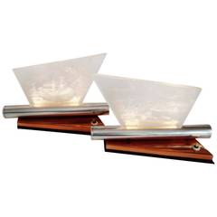 Pair of French Lucite Accent Lamps with Copper, Aluminium and Lacquer Bases