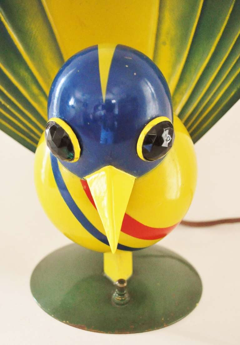 Very Rare American Art Deco Peacock Table Lamp attributed to the Miller Lighting Company. In Good Condition In Port Hope, ON