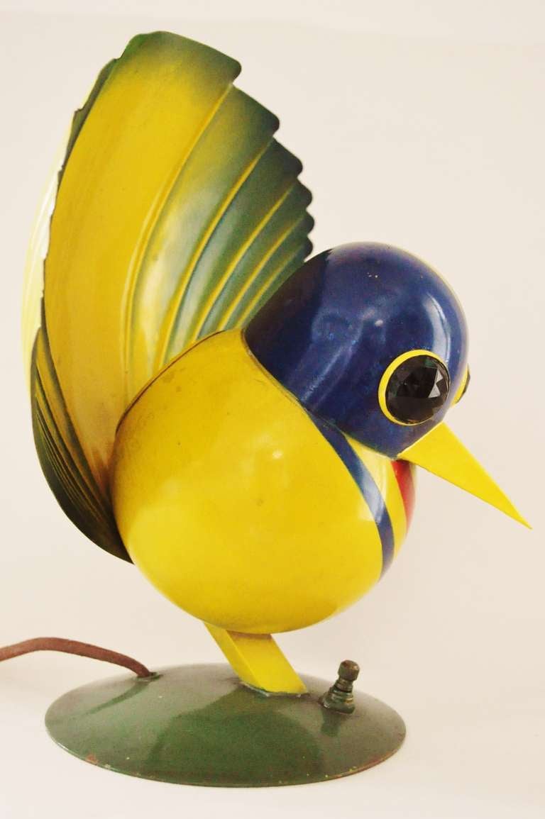 20th Century Very Rare American Art Deco Peacock Table Lamp attributed to the Miller Lighting Company.