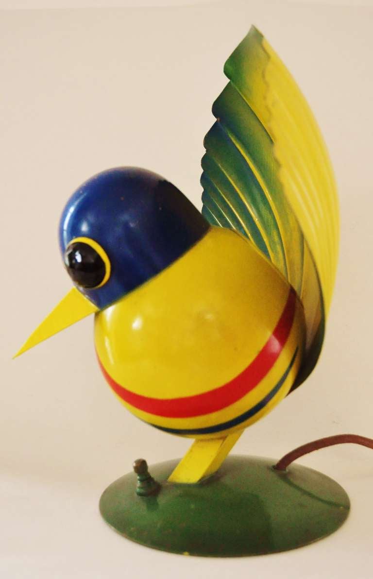 Glass Very Rare American Art Deco Peacock Table Lamp attributed to the Miller Lighting Company.
