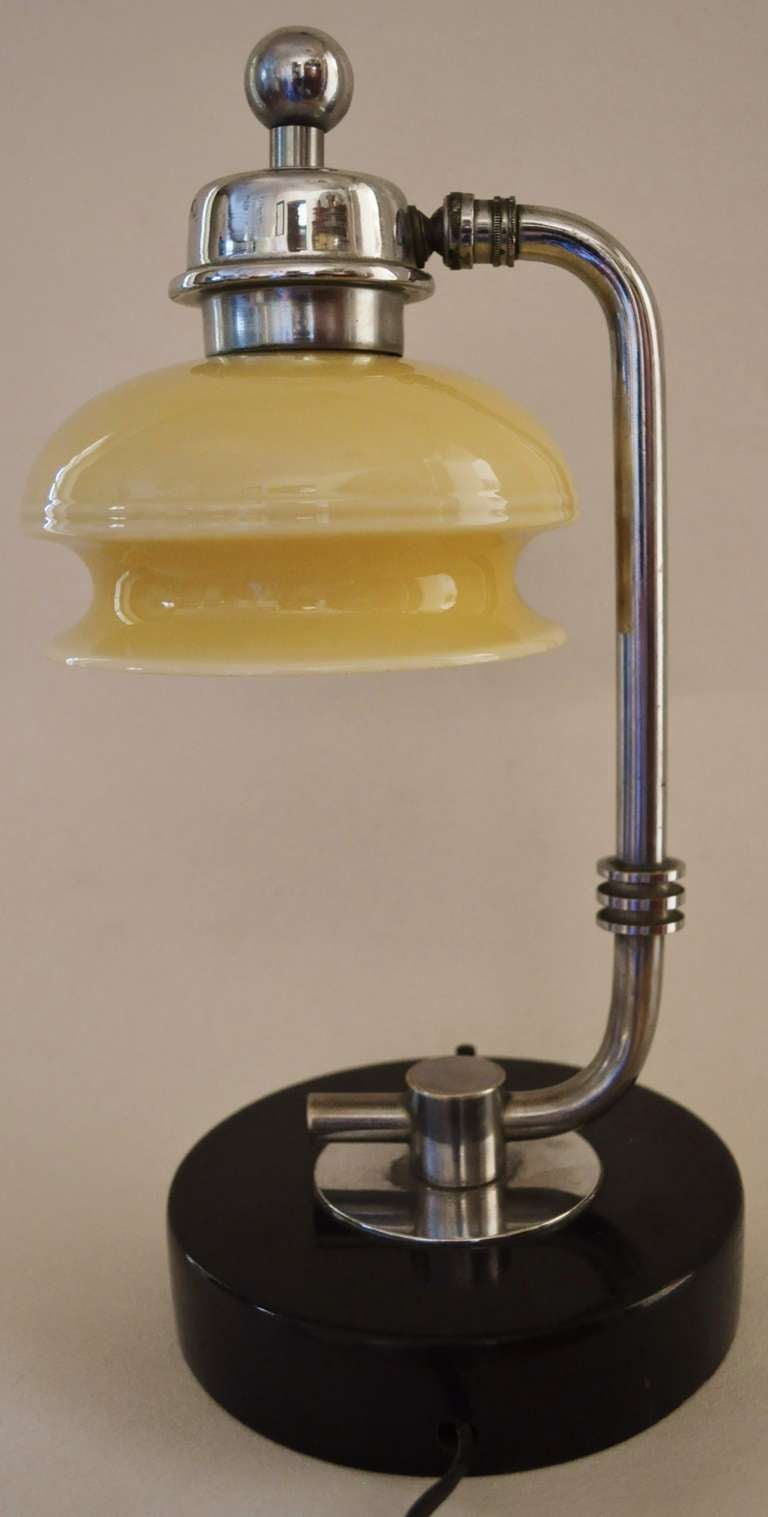 Mid-20th Century American Art Deco Small Adjustable Shade Desk or Table Lamp by Gilbert Rohde for the Mutual Sunset Lamp Company.