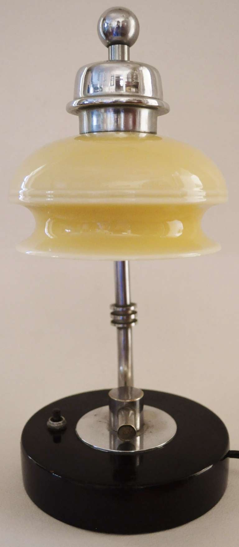 Chrome American Art Deco Small Adjustable Shade Desk or Table Lamp by Gilbert Rohde for the Mutual Sunset Lamp Company.