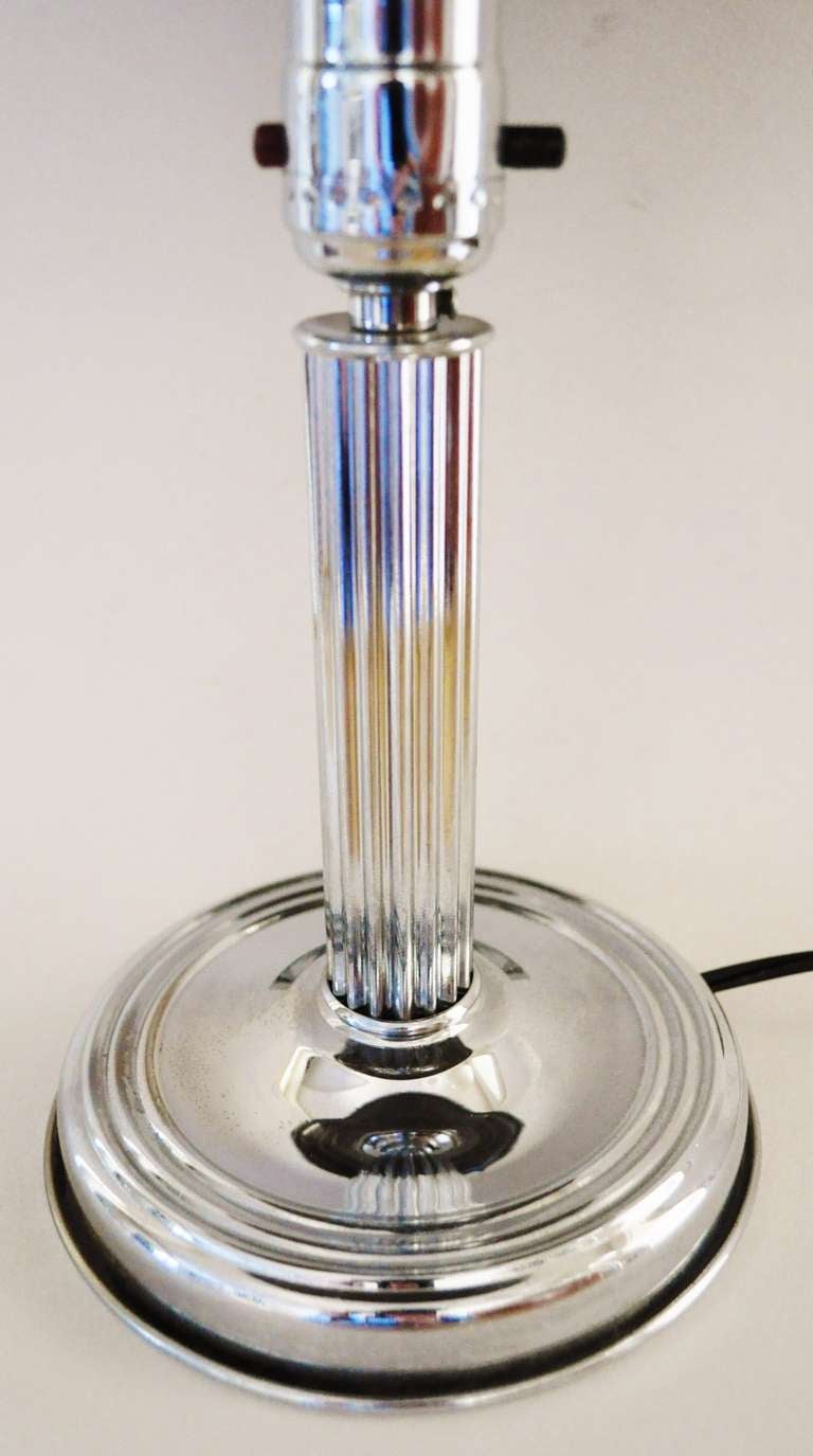 Pair of American Art Deco Polished Aluminium and Chrome Plated Table Lamps. 2