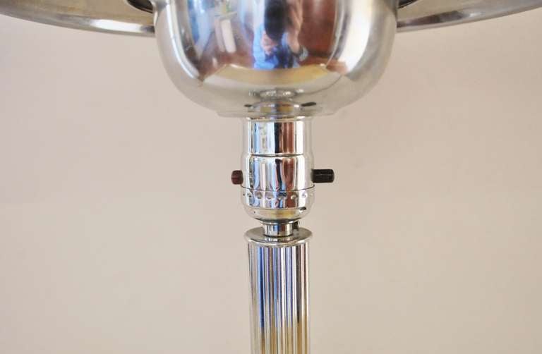 Pair of American Art Deco Polished Aluminium and Chrome Plated Table Lamps. 3