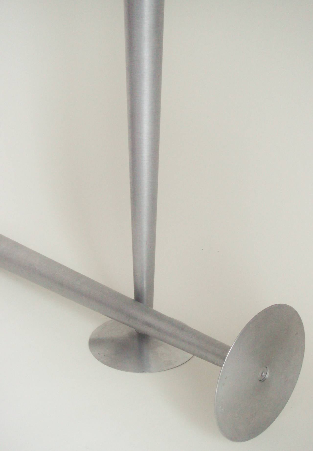 Tall and Elegant Pair of American Streamlined Moderne Aluminium Candlesticks For Sale 4