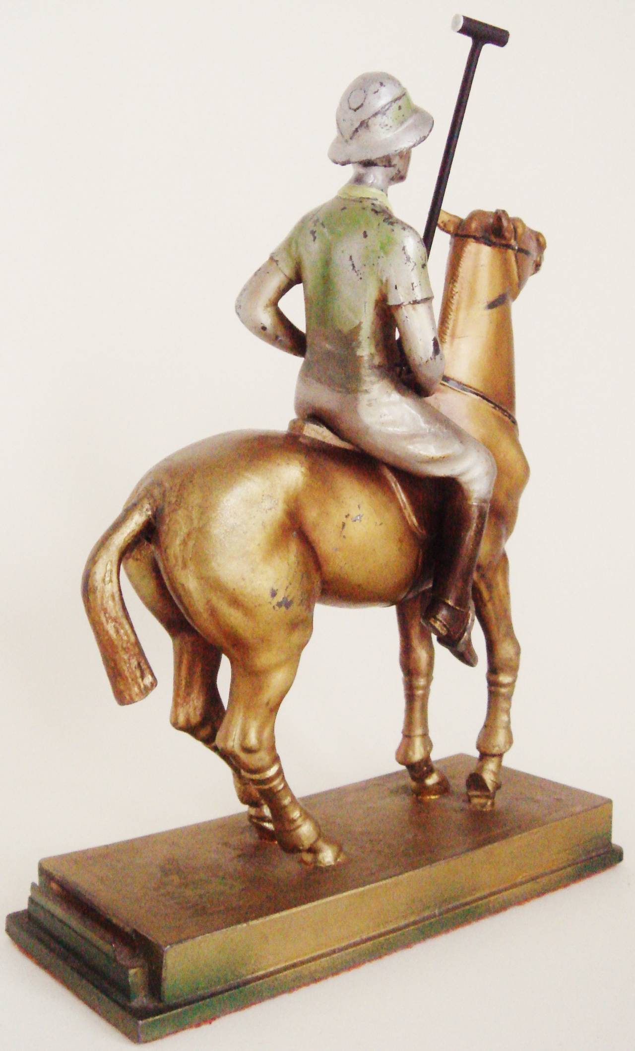 Rare Austrian Art Deco Cold Painted Spelter Polo Player Table Striker Lighter In Good Condition For Sale In Port Hope, ON