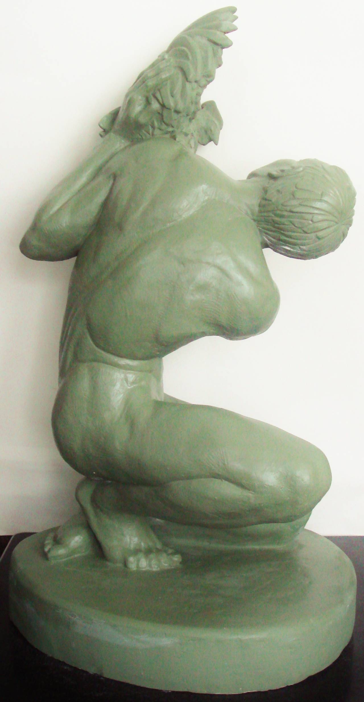 Large Canadian Mid-Century Modern Plaster Statue 'Victor of the Cock Fight' In Good Condition In Port Hope, ON