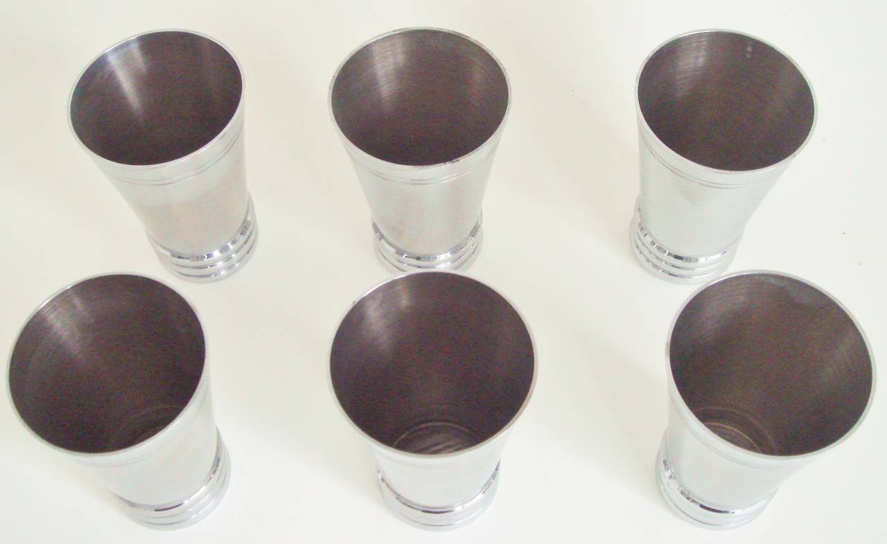 Set of Six Iconic French Art Deco or Machine Age Chrome-Plated Cocktail Cups 1