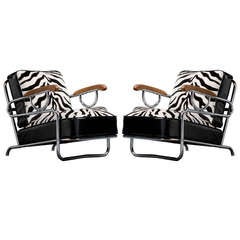 Rare Pair of Iconic Canadian Art Deco Chrome-Plated Club Chairs.