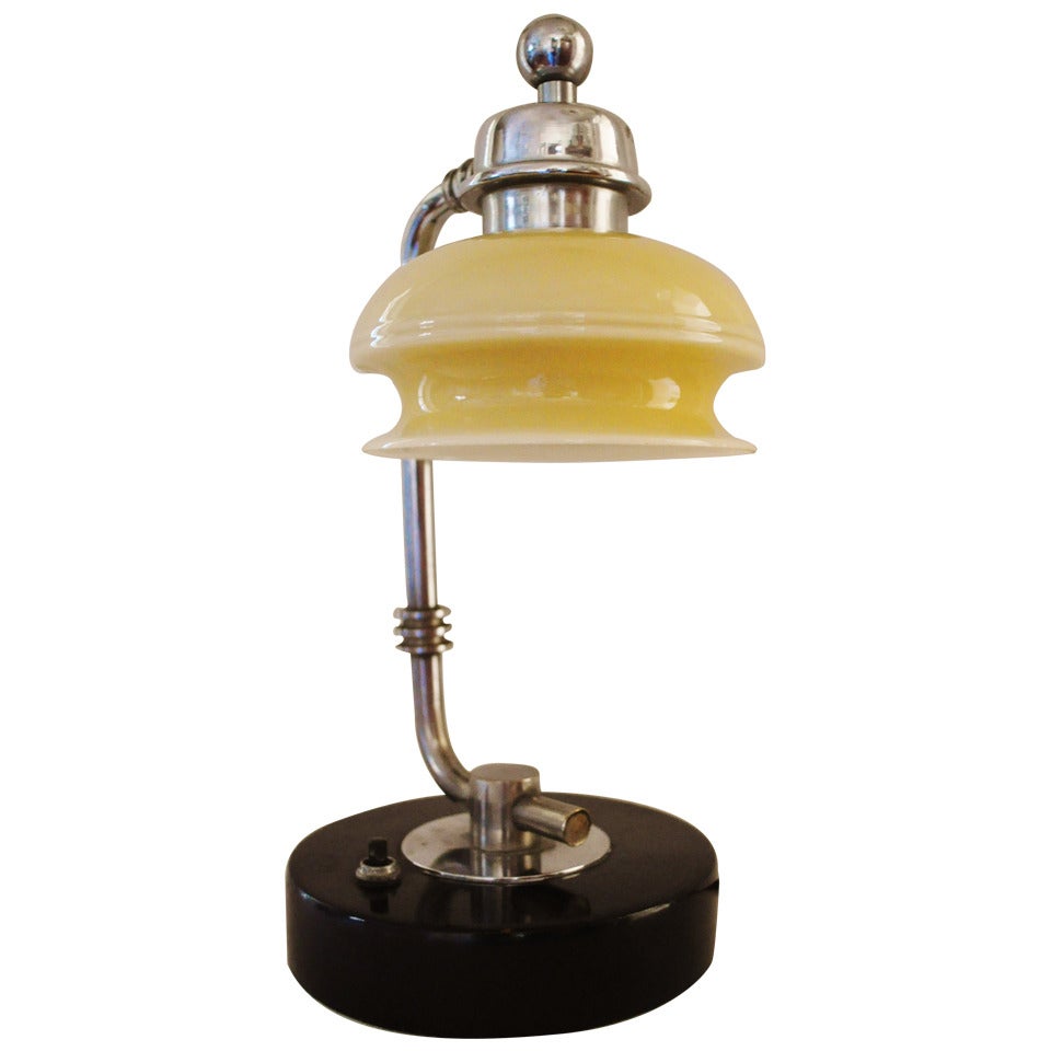 American Art Deco Small Adjustable Shade Desk or Table Lamp by Gilbert Rohde for the Mutual Sunset Lamp Company.