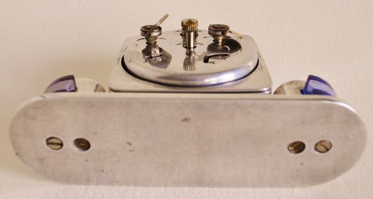Tiny Perfect French Art Deco or Machine Age Chrome Mechanical Alarm Clock with Lucite Accents 2