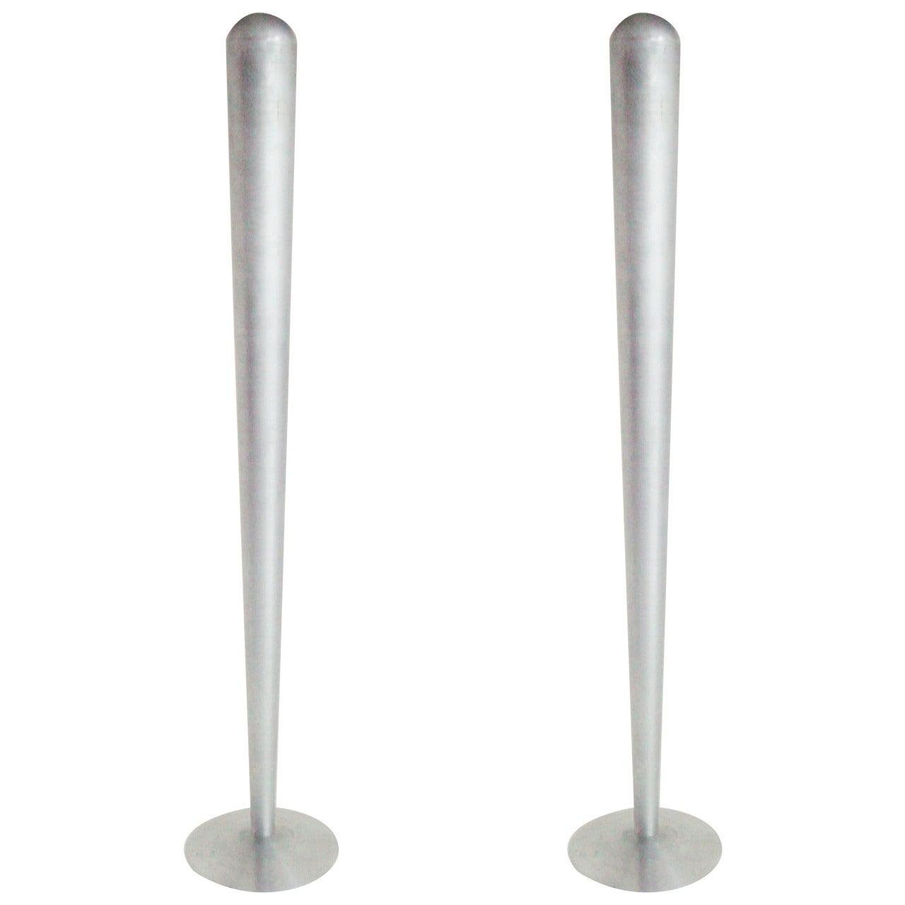 Tall and Elegant Pair of American Streamlined Moderne Aluminium Candlesticks For Sale