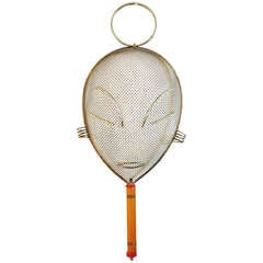 American Mid-Century Wire Wall Mask with Two-Tone Bakelite/Catalin Handle by Frederick Weinberg 3