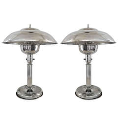 Pair of American Art Deco Polished Aluminium and Chrome Plated Table Lamps.