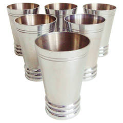 Set of Six Iconic French Art Deco or Machine Age Chrome-Plated Cocktail Cups