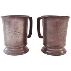 Used Pair of Victorian English Pewter Tankards by Walter Perry Complete with "Typo" 