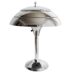 Vintage American Art Deco Restored Chrome Triple-Layer Mushroom Shade Desk Lamp