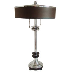 Very Rare Canadian Art Deco or Machine Age Chrome and Black Enamel Table Lamp.