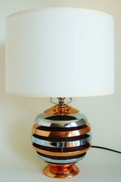 American Art Deco or Machine Age Copper and Chrome Plated Metal Table Lamp