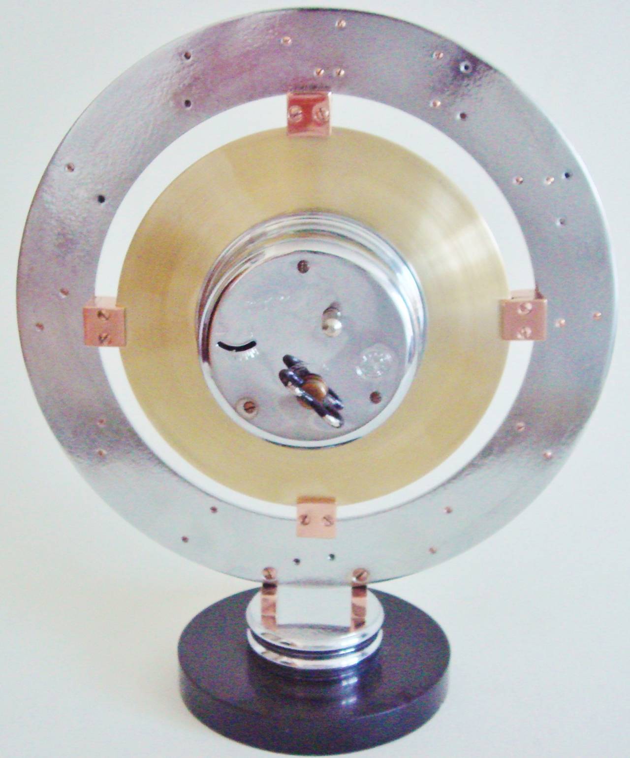 Large French Art Deco Bayard Tri-Colour Metal Mechanical Eight-Day Mantel Clock 1