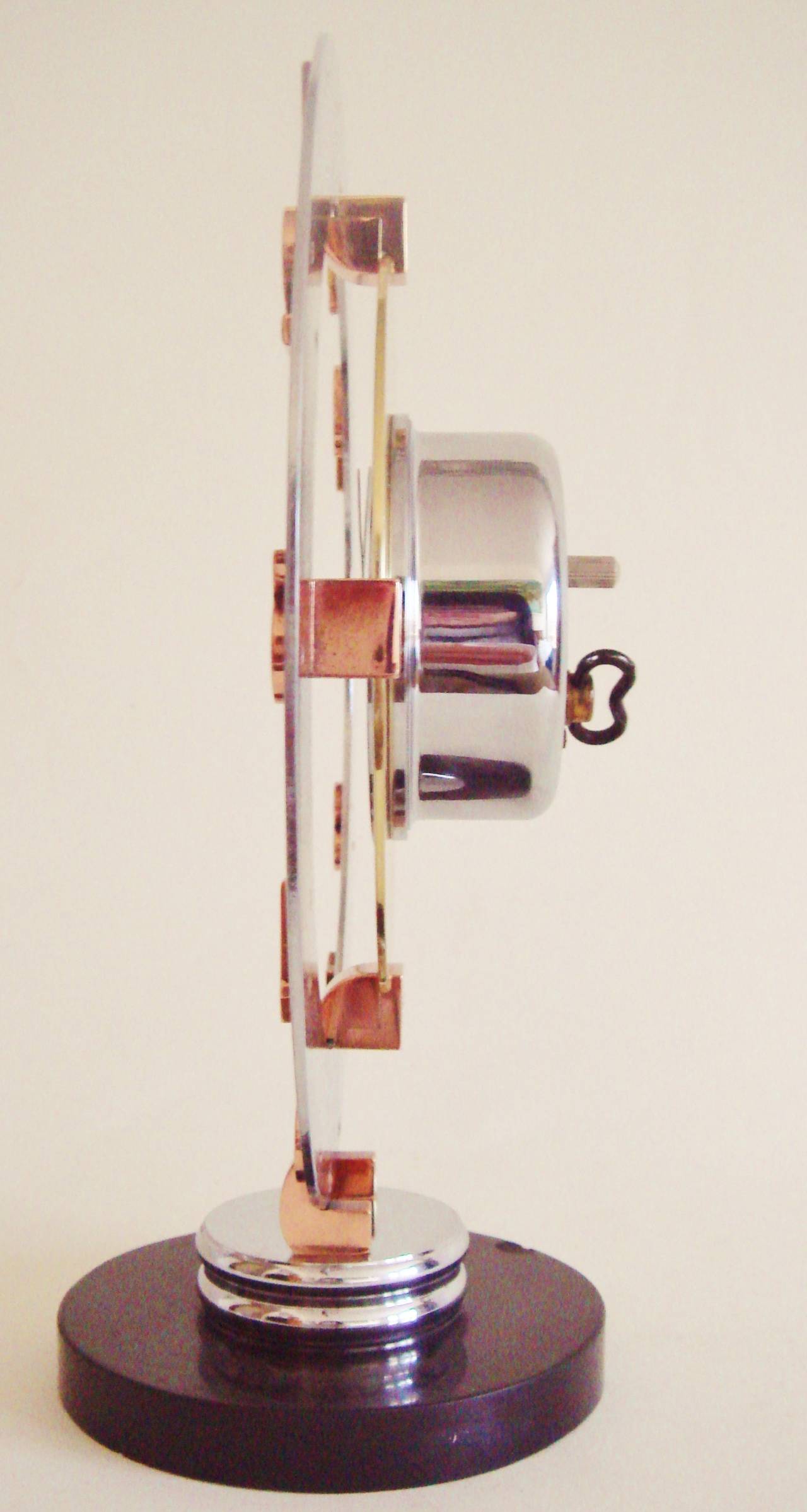 Brass Large French Art Deco Bayard Tri-Colour Metal Mechanical Eight-Day Mantel Clock