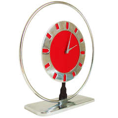 Vintage Iconic American Art Deco or Machine Age Chrome Plated Metal and Celluloid Mechanical Clock by Frank N. Marinari