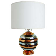 American Art Deco or Machine Age Copper and Chrome Plated Metal Table Lamp 3