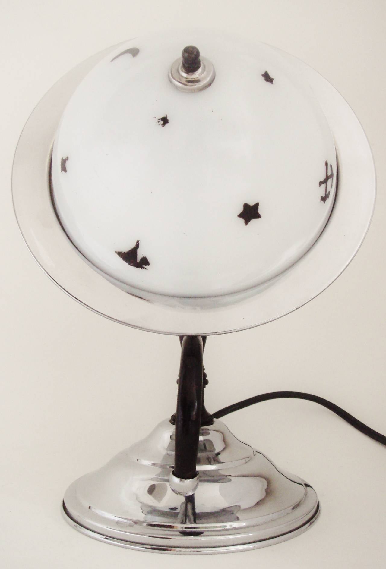 American Art Deco Chrome, Enamel and Painted Milk Glass Planet Lamp 2