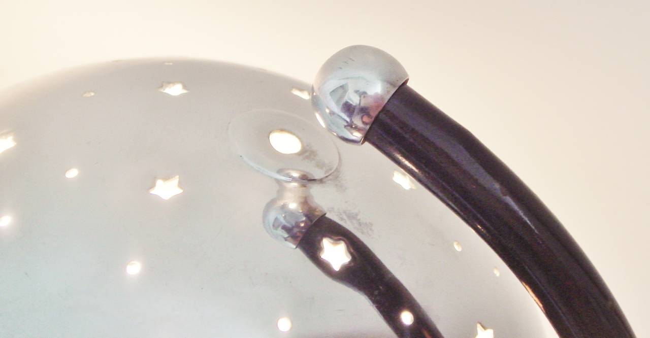 Mid-20th Century American Art Deco Chrome, Enamel and Painted Milk Glass Planet Lamp