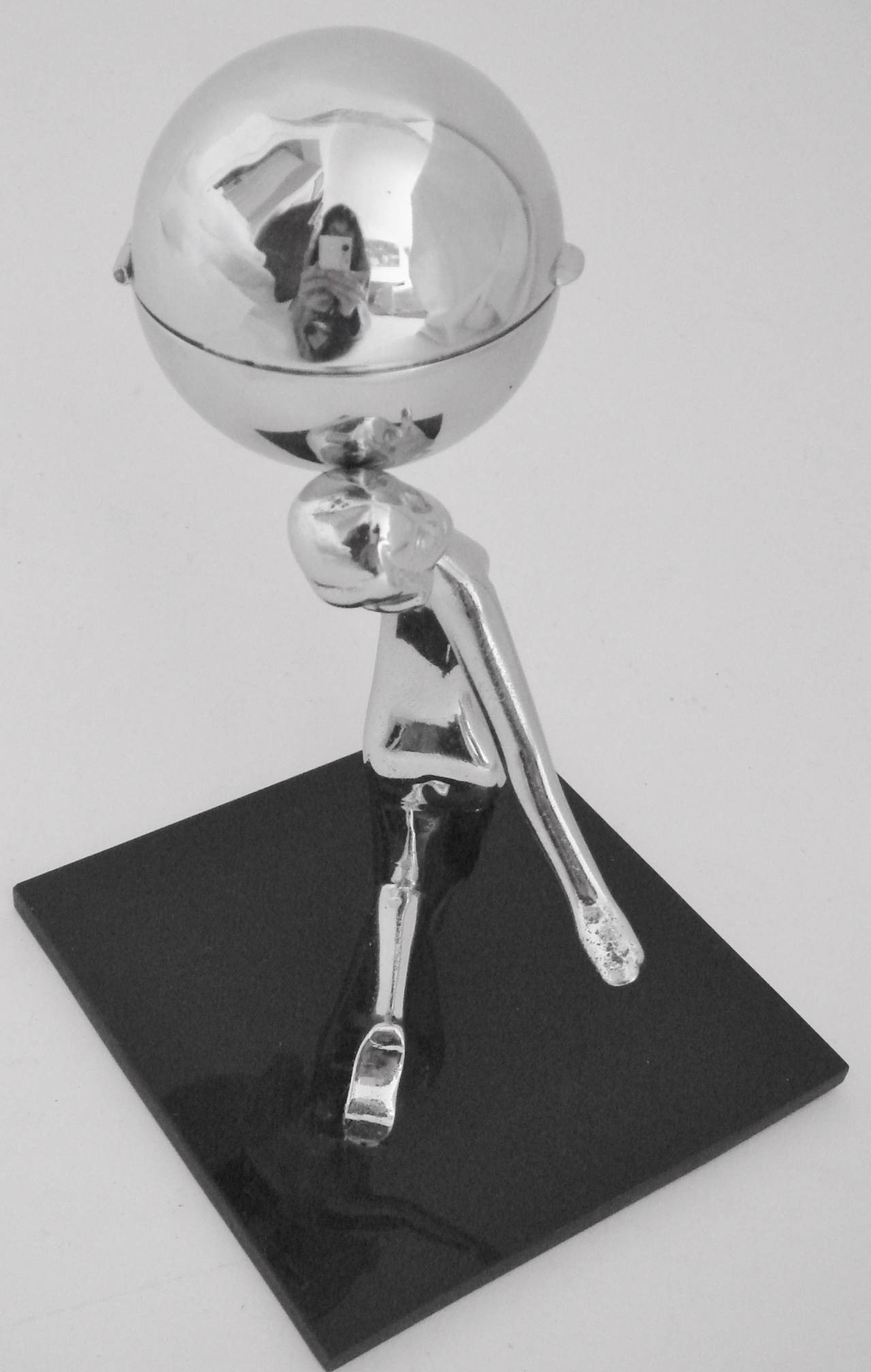 Plated English Art Deco Chrome and Perspex Kneeling Nude Wheel & Flint Table Lighter.