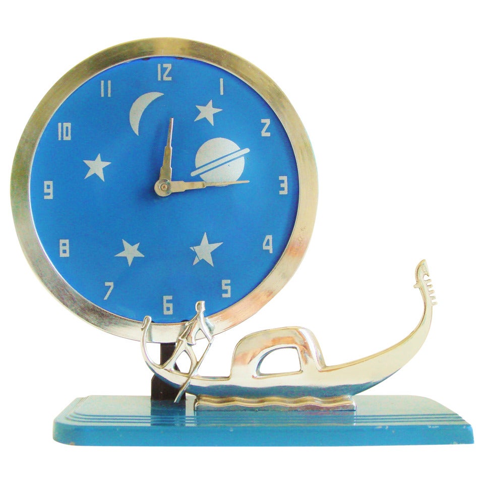 Very Rare American Art Deco Figurative Mechanical Clock by Frank Mariani