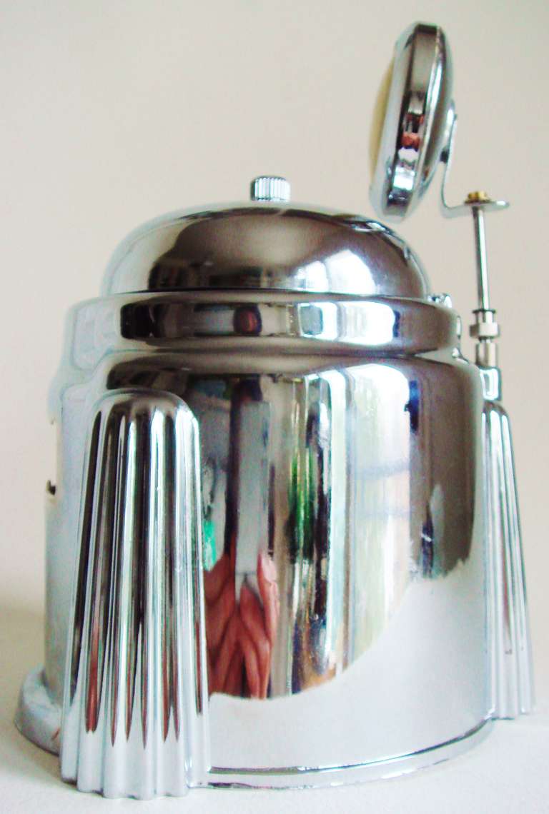 Mid-20th Century American Art Deco Chrome Plated Mechanical Kal-Klock with Tel-Tru Thermometer