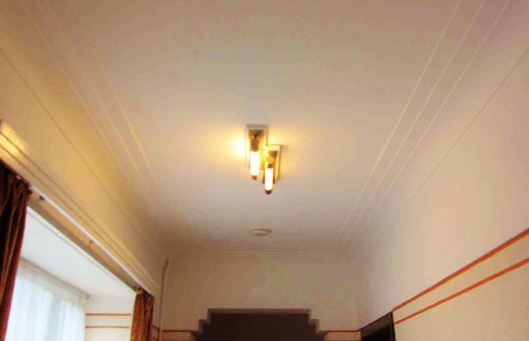 Two Sets of English Art Deco Flush Mount Asymmetrical Double Incandescent Ceiling Light Fixtures from 'The Chase' Estate. 1