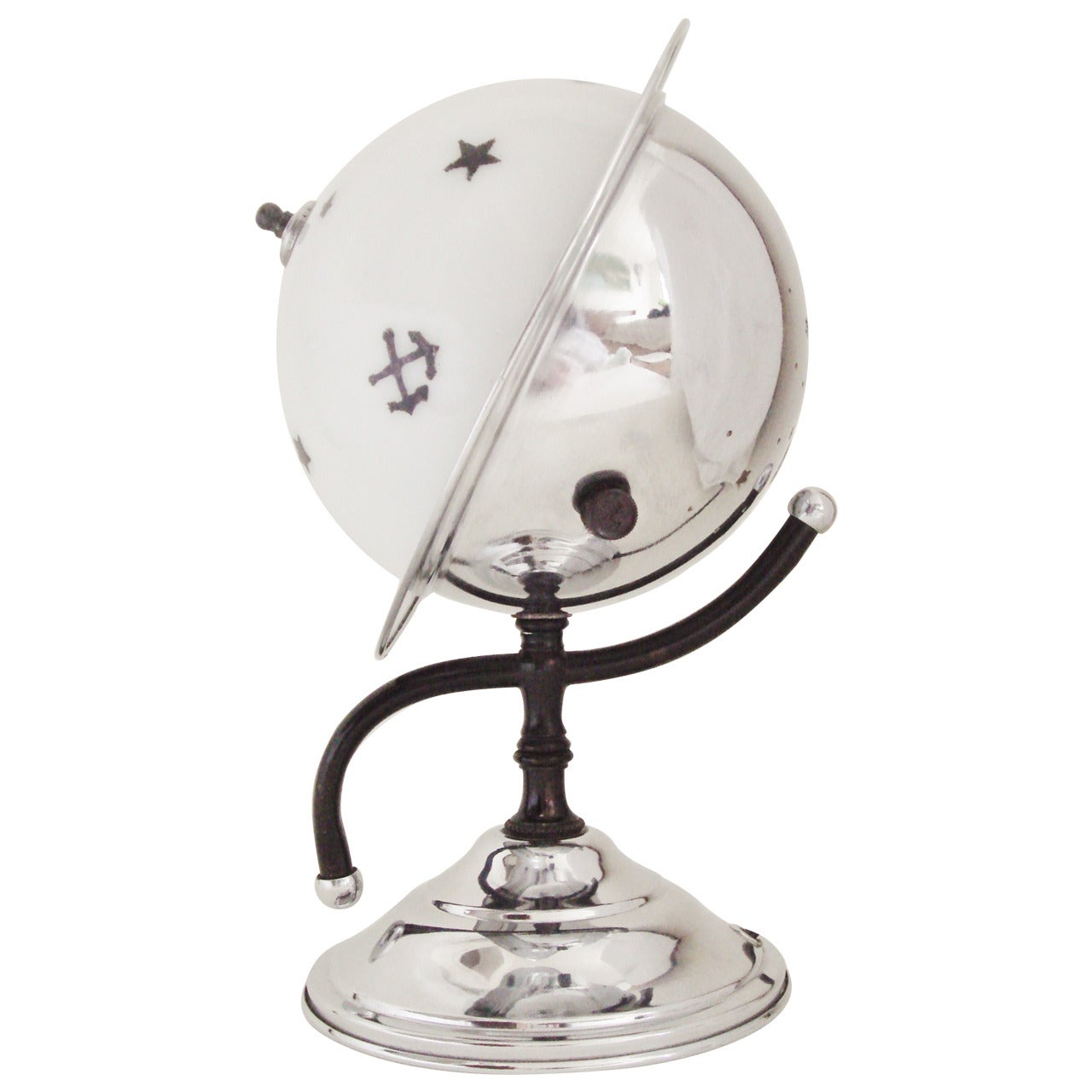 American Art Deco Chrome, Enamel and Painted Milk Glass Planet Lamp