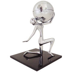 English Art Deco Chrome and Perspex Kneeling Nude Wheel & Flint Table Lighter. 1