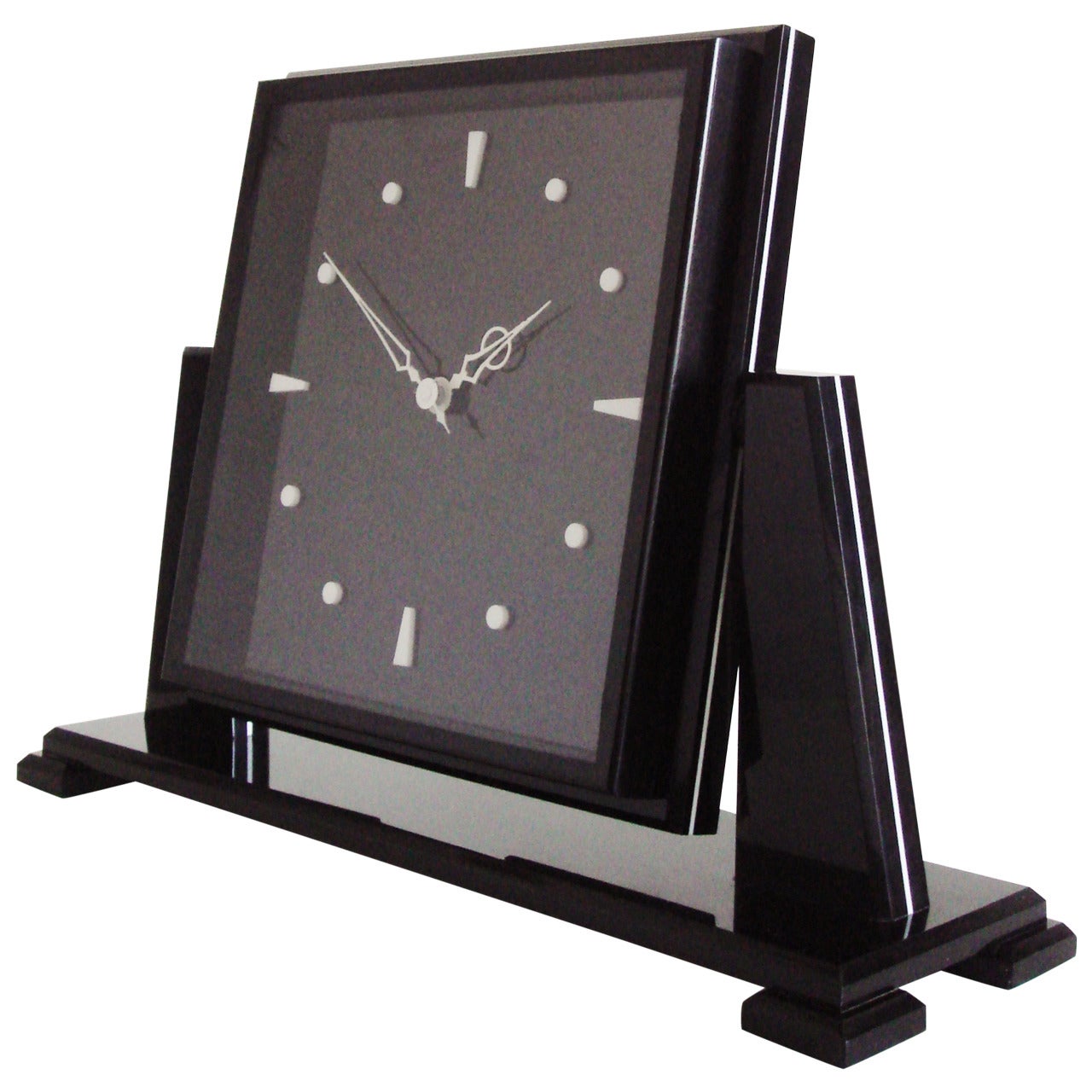 Large English Art Deco Smiths Black and White Lucite Electric Tilt Mantel Clock
