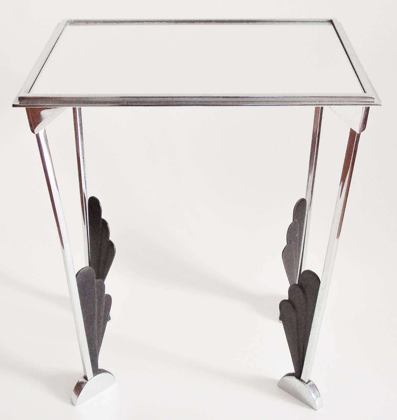 American Art Deco Chrome, Black and Mirror Topped Tray Table or Magazine Stand 3