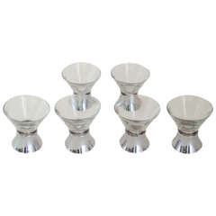 Set of Six American Art Deco Chrome Based "Naughty Nude Magic Cocktail Cups"