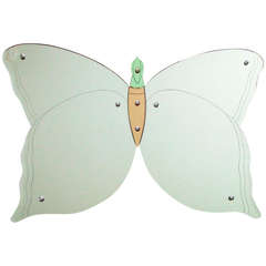 English Art Deco Tri-Color Etched and Bevelled Butterfly Wall Mirror