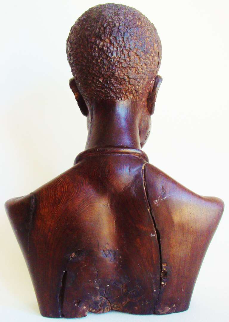 French Provincial French Carved Wood Bust of African Warrior in the Style of Roger Favin