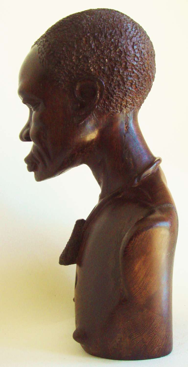 Hand-Carved French Carved Wood Bust of African Warrior in the Style of Roger Favin