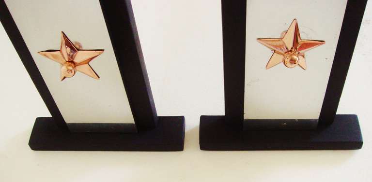 Pair of American Art Deco Patriotic Chenets/Andirons in Tricolour Metal For Sale 2