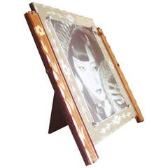 Magnificent English Art Deco Reverse-Etched Peach and White Mirror Frame