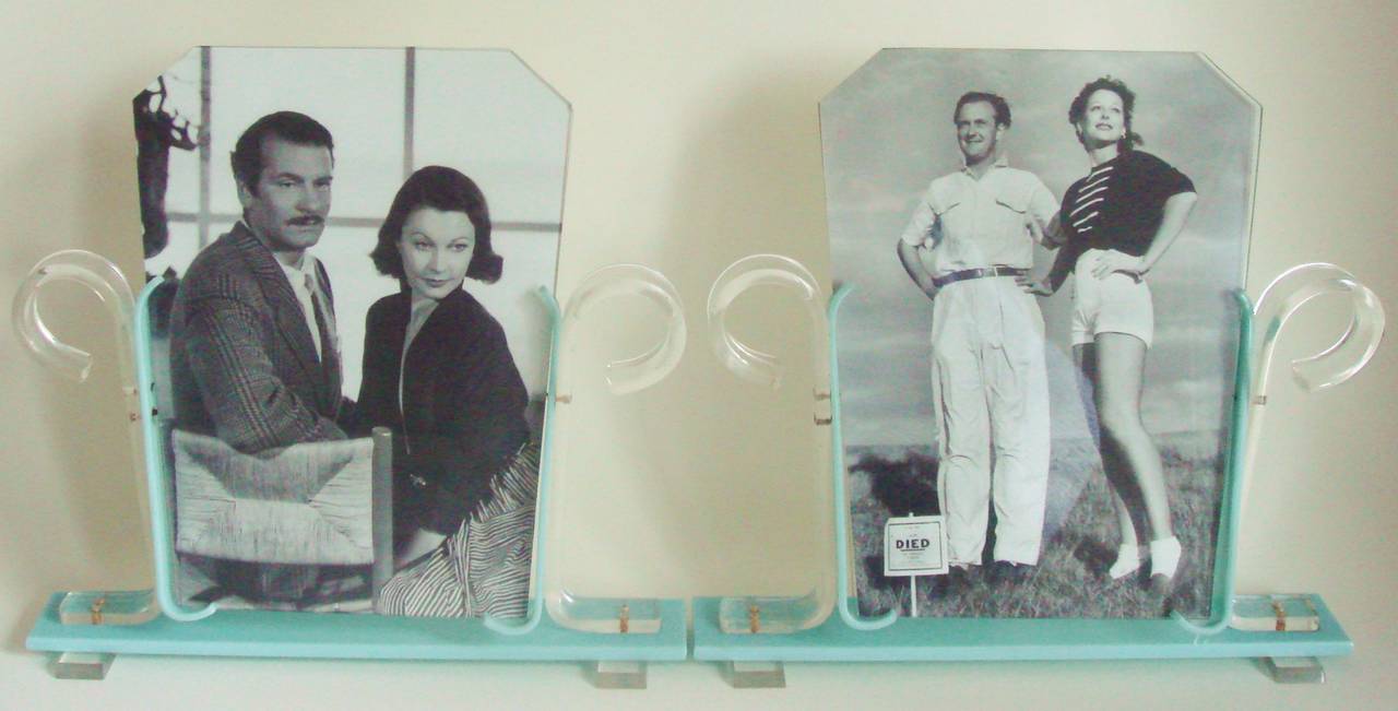 Pair of English Art Deco Large Two-Tone Lucite Table Frames with Keystone Glass