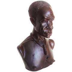 French Carved Wood Bust of African Warrior in the Style of Roger Favin