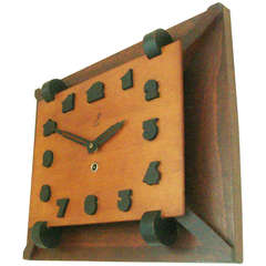 Rare French Art Deco Tri-Colour Wood Mechanical Wall Clock by JAZ.