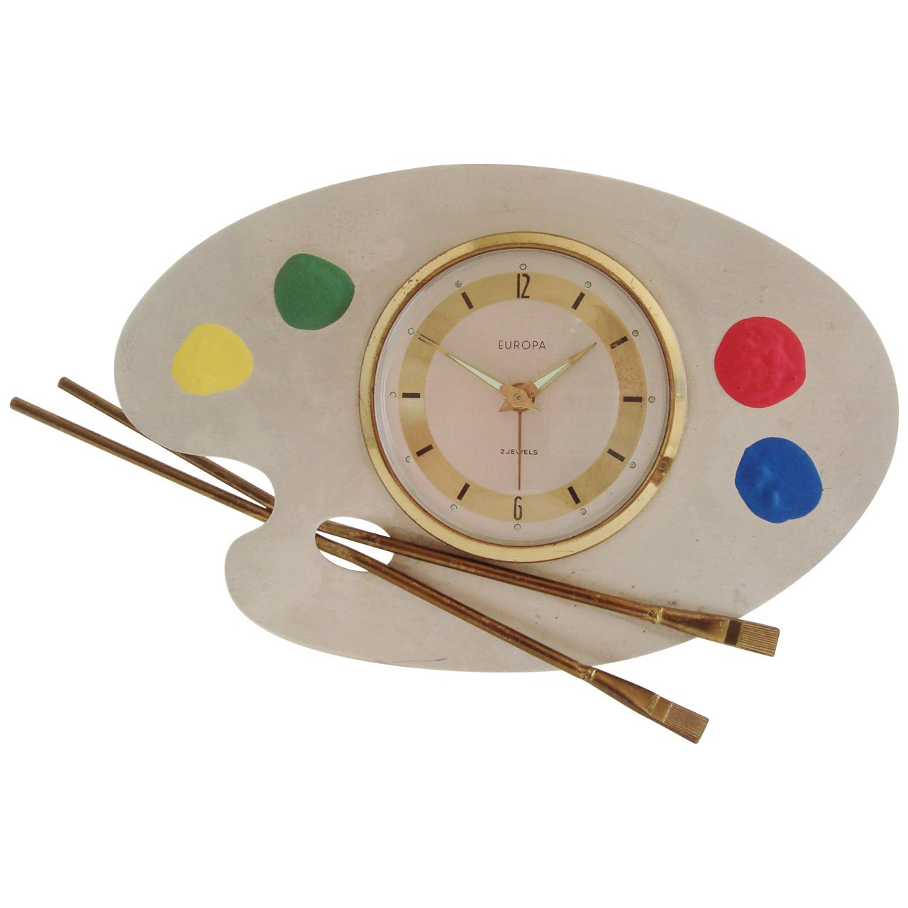 German Post-War Figural "Artist's Palette" Alarm Clock by Europa