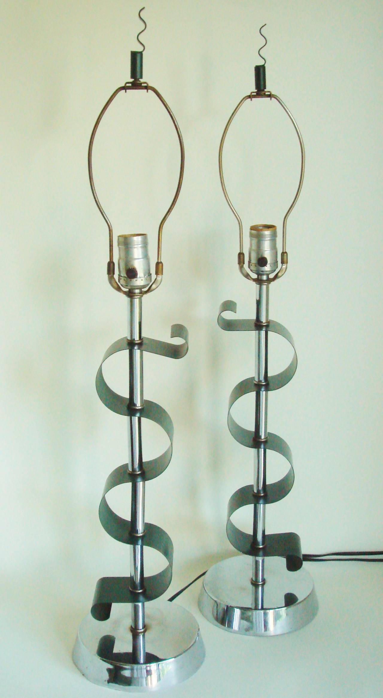 Pair of American Mid Century Chrome and Green 