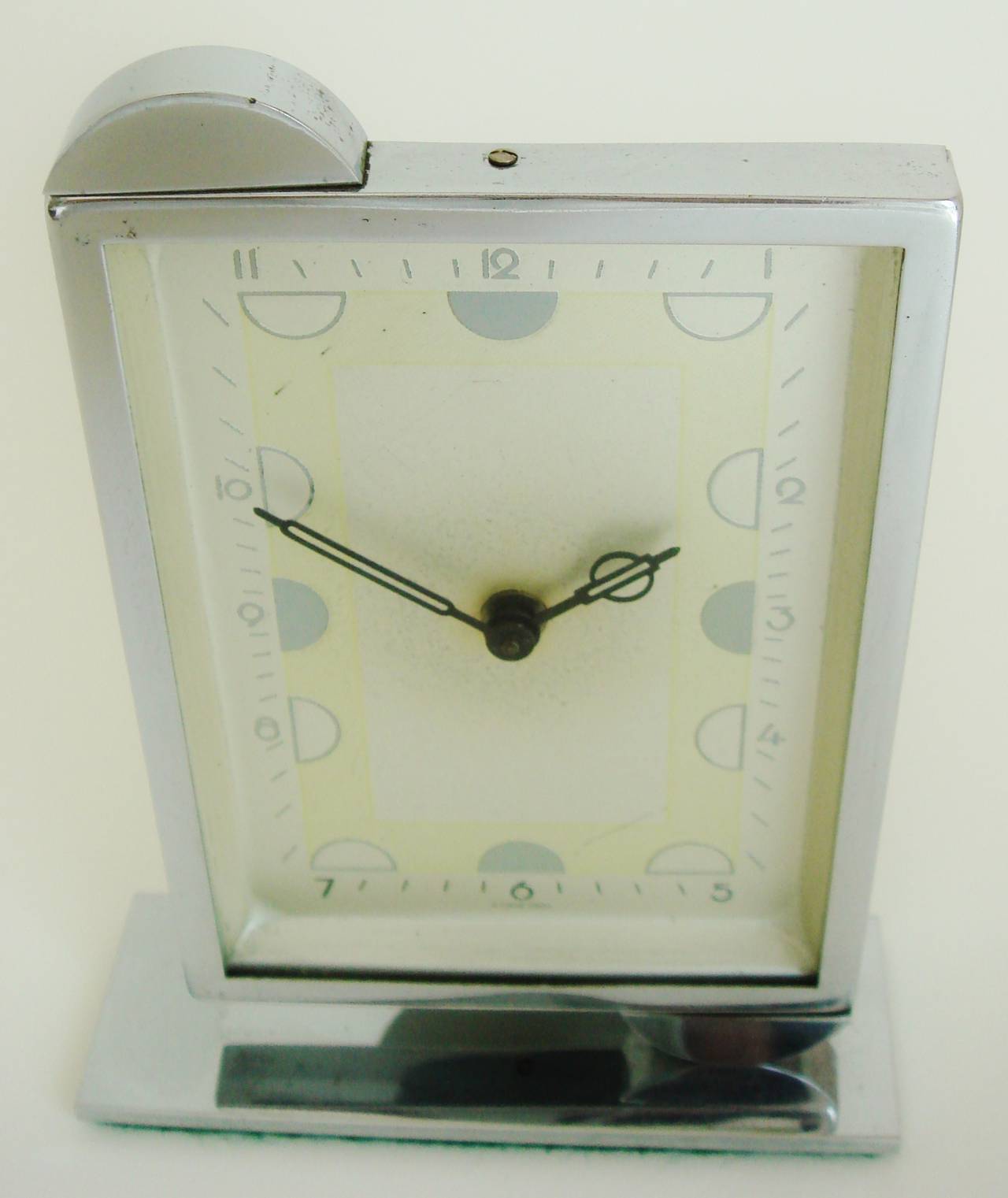 German Art Deco Chrome Asymmetrical Mechanical Desk Clock 1